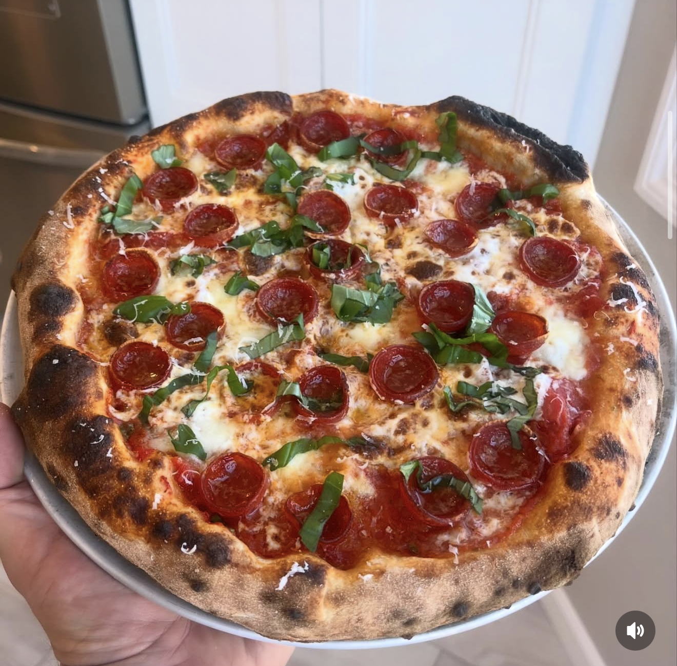 Pepperoni pizza fresh from the oven